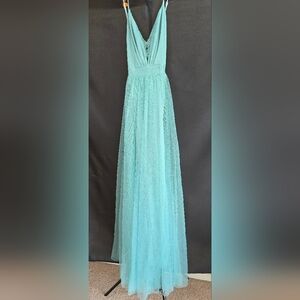 Luxxel Seafoam Green Lace Detail High Slit RacerbackMaxi Dress Gown L SHIP 2DAY